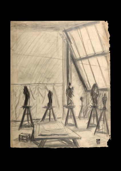 N°437. Atelier de l'école. c.1934, crayon gras, H.415 ; L.325. Non signé, cachet de l'atelier en bas à droite.   © DP 